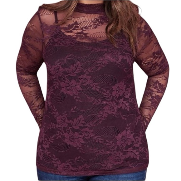 Lane Bryant Burgundy Lace Overlay Top - Picture 9 of 9